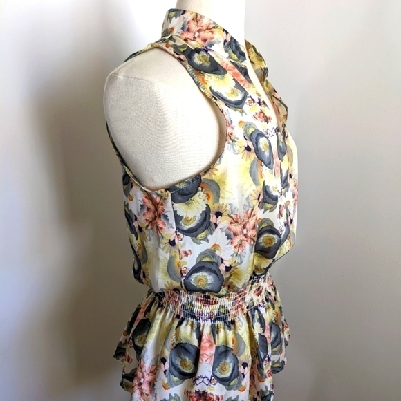 VINTAGE Pop Art Photo Realistic Floral Print Sleeveless Peplum Top - Picture 5 of 9